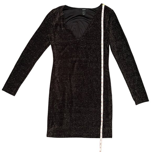 Forever 21 Black Metallic Shimmer Bodycon Mini Dress Size L V-Neck Party Glam - Picture 9 of 14